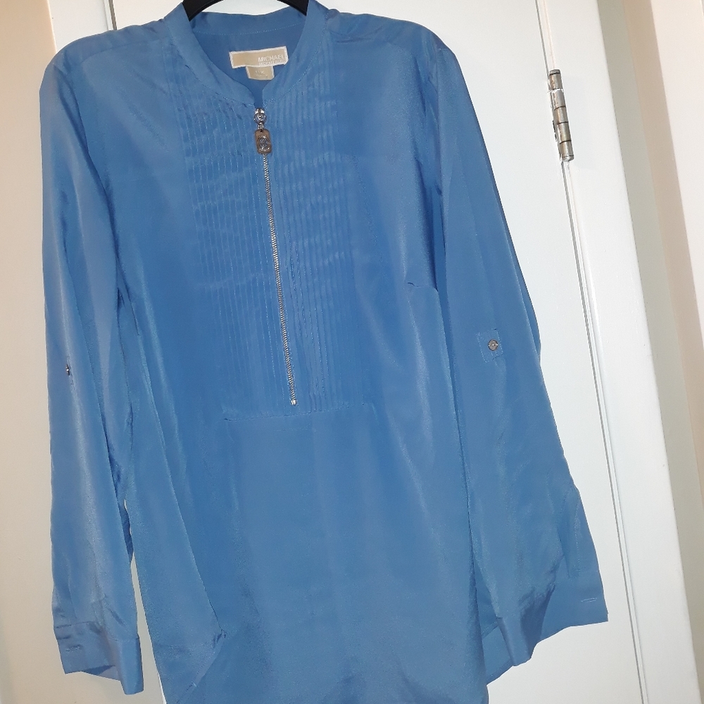 Michael Kors Blue Zip Front Blouse